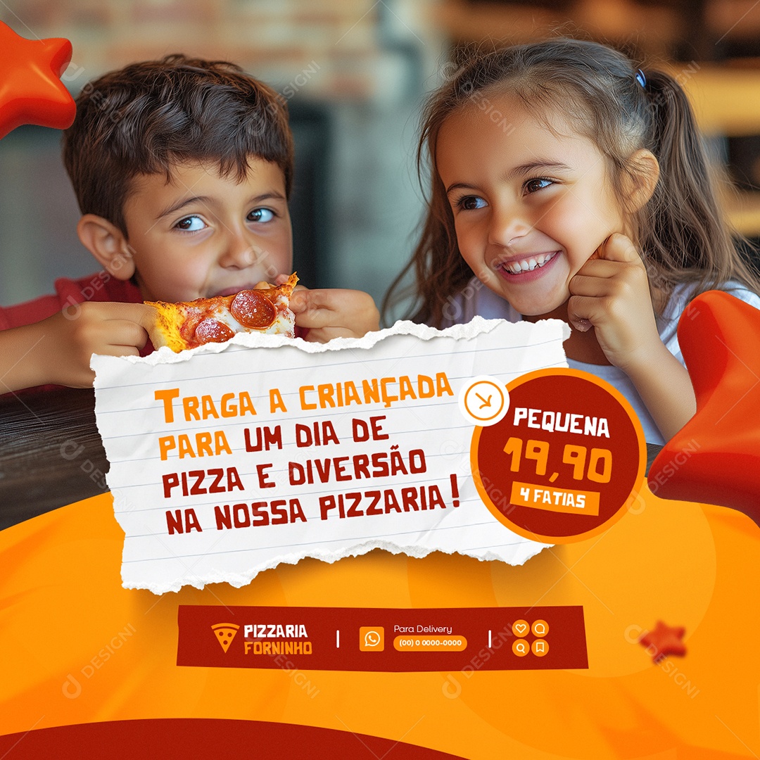 Pizzaria Dia das Crianças Traga a Criançada Pizza Pequena Social Media PSD Editável