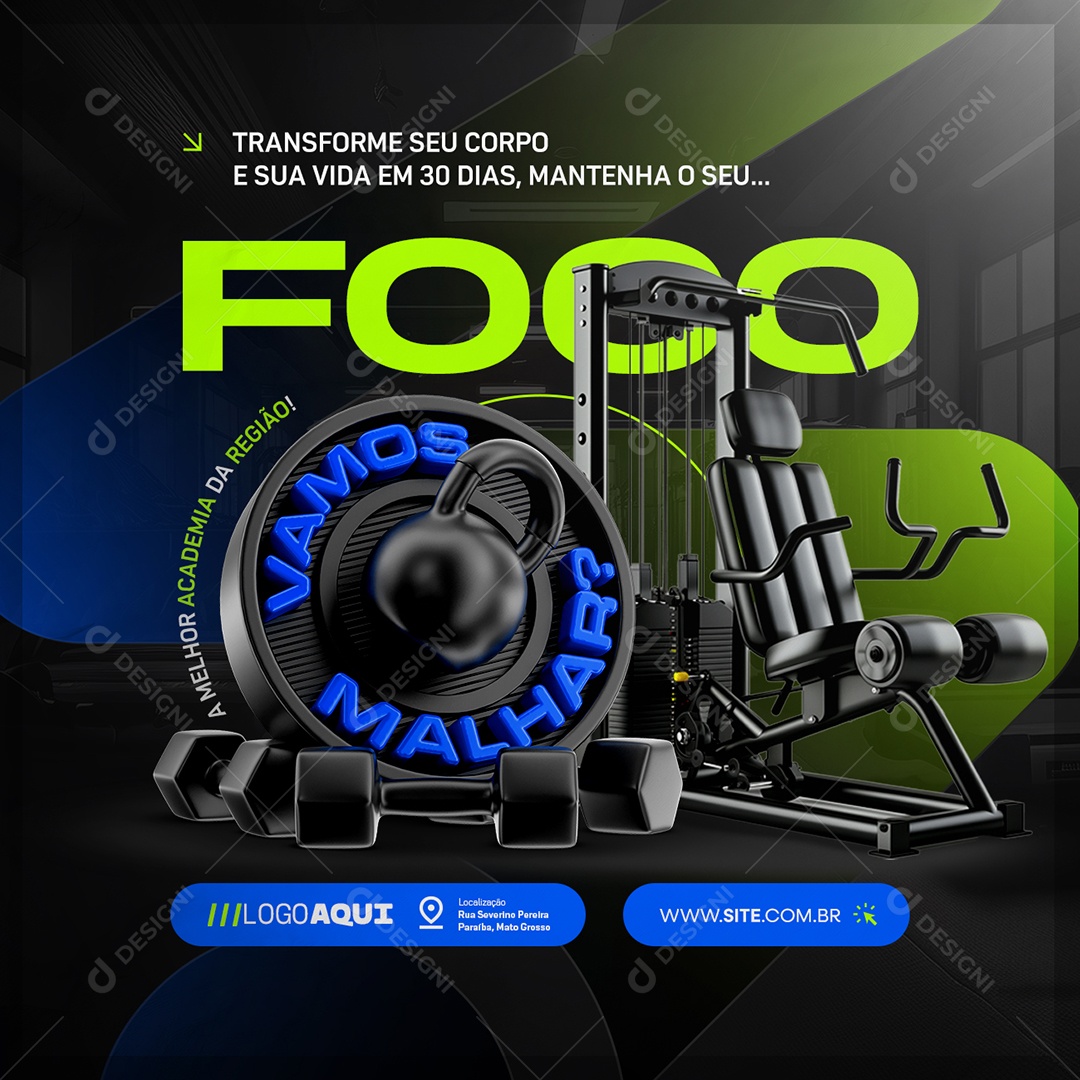 Academia Foco Vamos Malhar Social Media PSD Editável