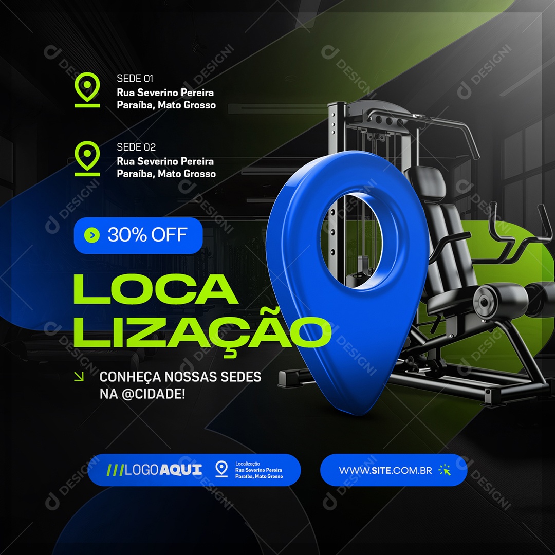Academia 30% Off Localização Social Media PSD Editável