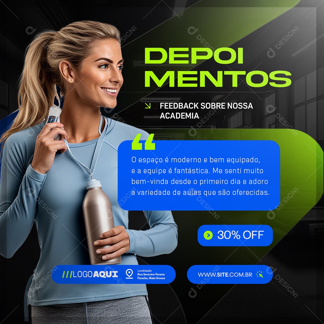 Academia Depoimentos Social Media PSD Editável