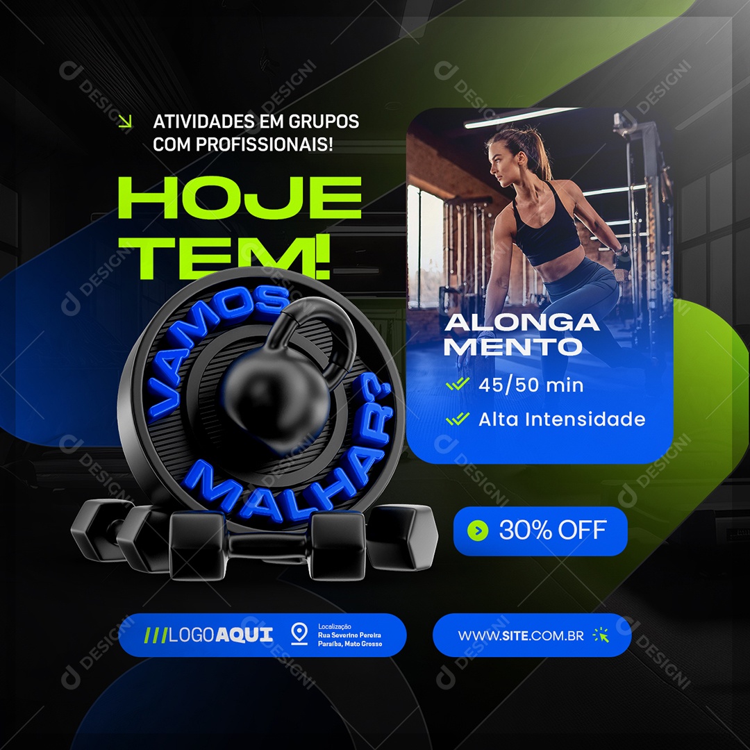 Academia Hojte Tem Vamos Malhar Social Media PSD Editável