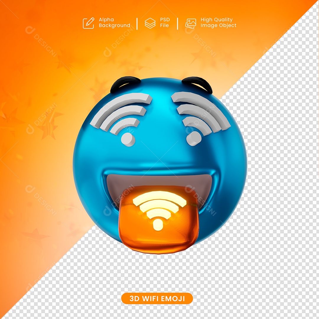 Emoji Wifi Dando Lingua Elemento 3D para Composição PSD