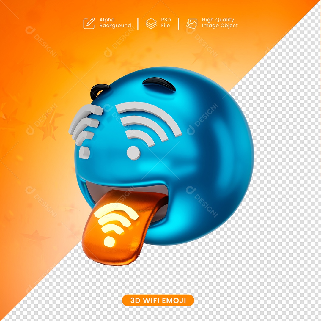 Emoji Wifi Dando Lingua Elemento 3D para Composição PSD
