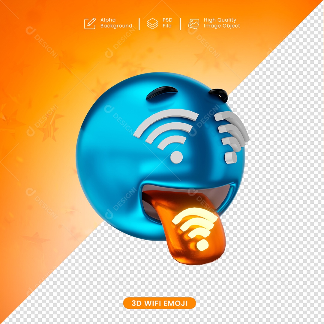 Emoji Wifi Dando Lingua Elemento 3D para Composição PSD