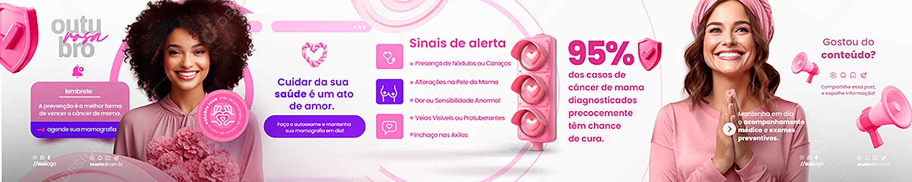 Carrossel Outubro Rosa Mês de Conscientização Sobre o Câncer de Mama Social Media PSD Editável