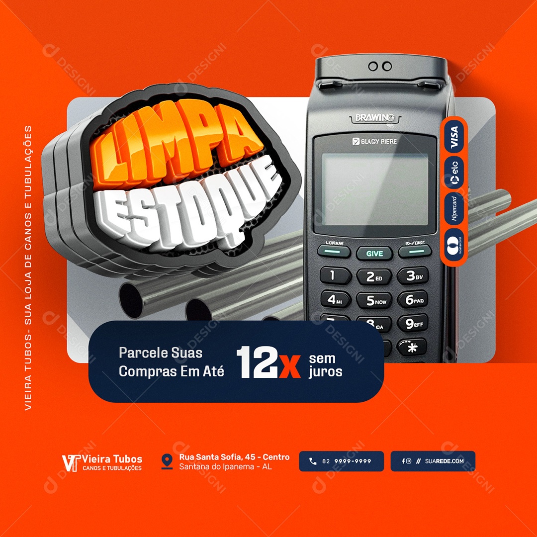 Loja de Canos e Tubulações Limpa Estoque Social Media PSD Editável