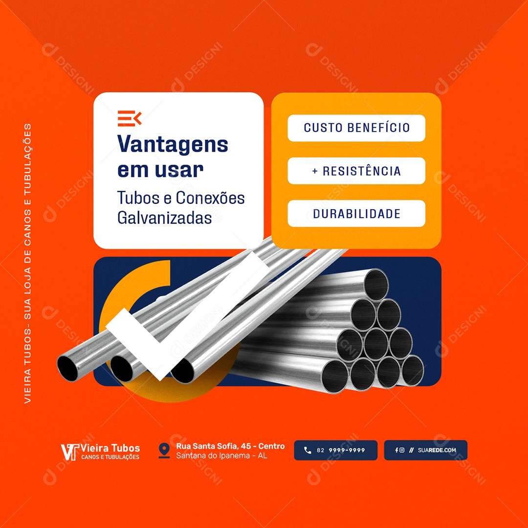 Loja de Canos e Tubulações Vantagens em Usar Tubos e Conexões Social Media PSD Editável