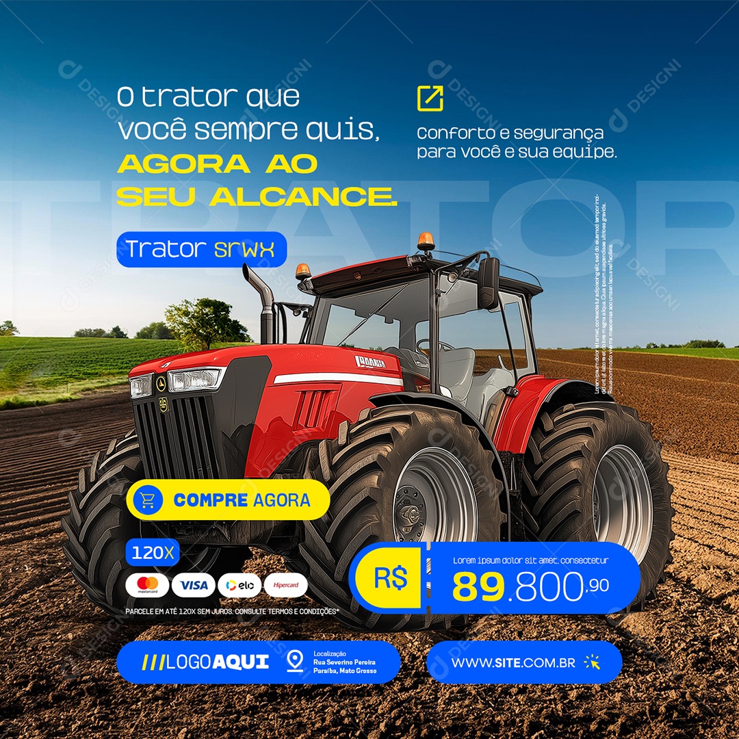 Agronegócio Venda de Tratores Trator SRWX Social Media PSD Editável