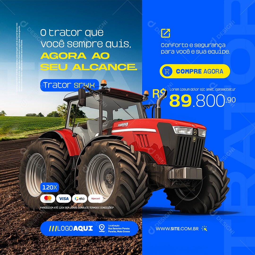 Agronegócio Venda de Tratores Agora ao Seu Alcance Social Media PSD Editável