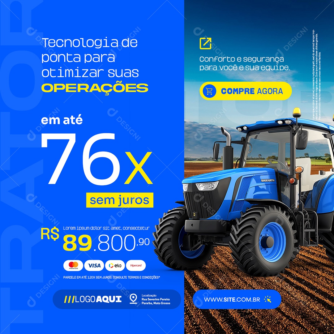 Agronegócio Venda de Tratores Tecnologia de Ponta Social Media PSD Editável