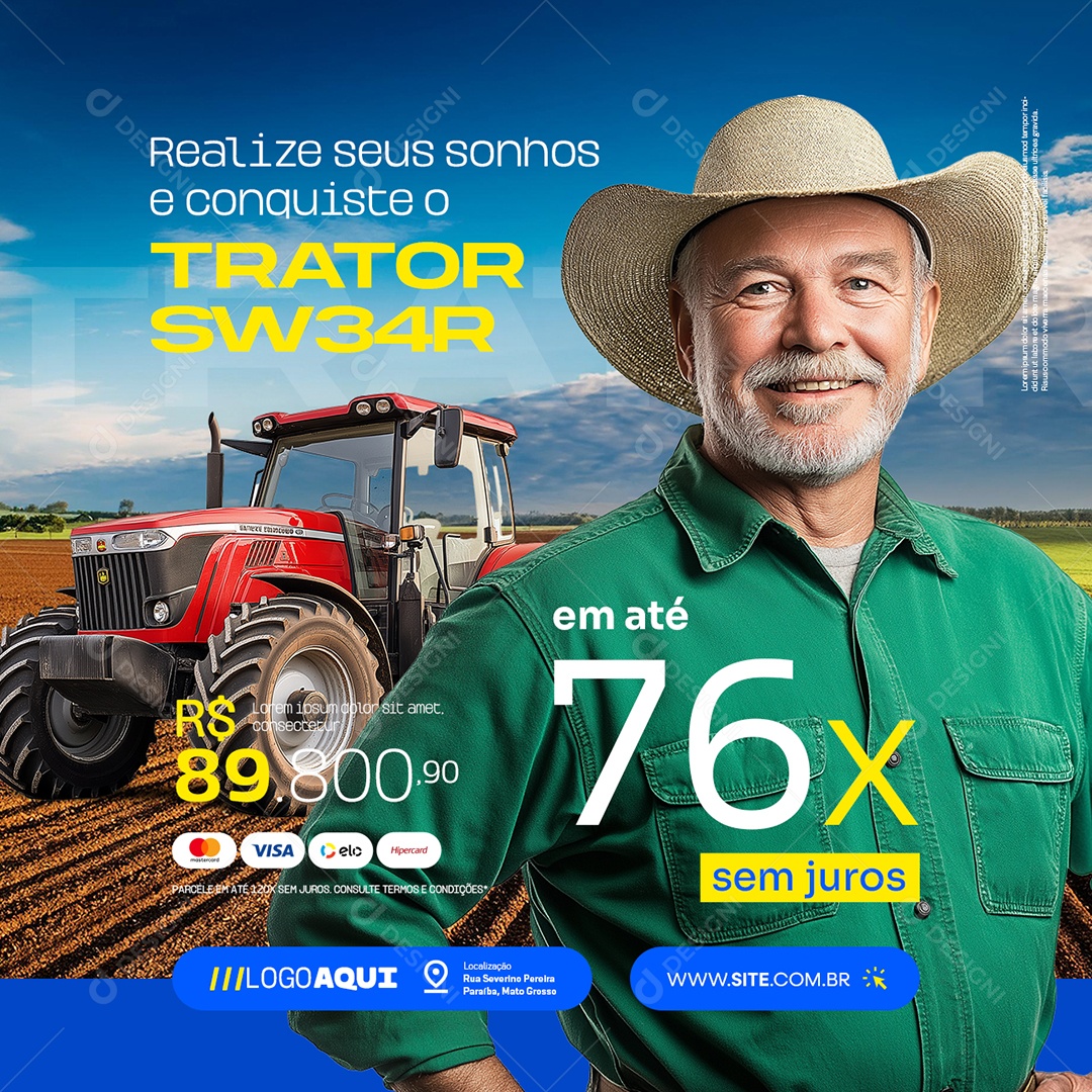 Agronegócio Venda de Tratores Trator Sw34R Social Media PSD Editável