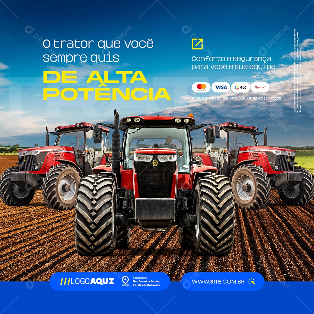 Agronegócio Venda de Tratores Trator de Alta Potência Social Media PSD Editável