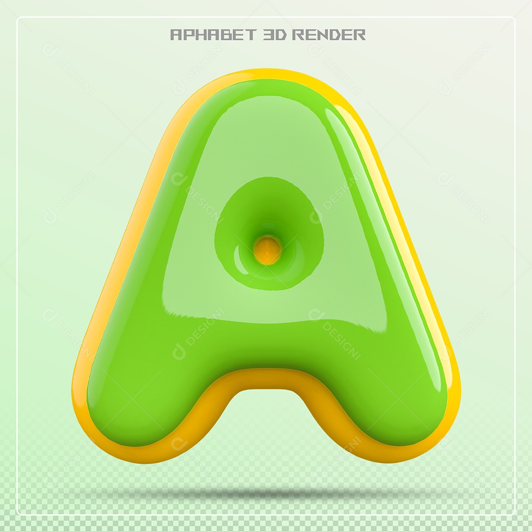 Letra 3D A Verde E Amarelo Para Composição PSD