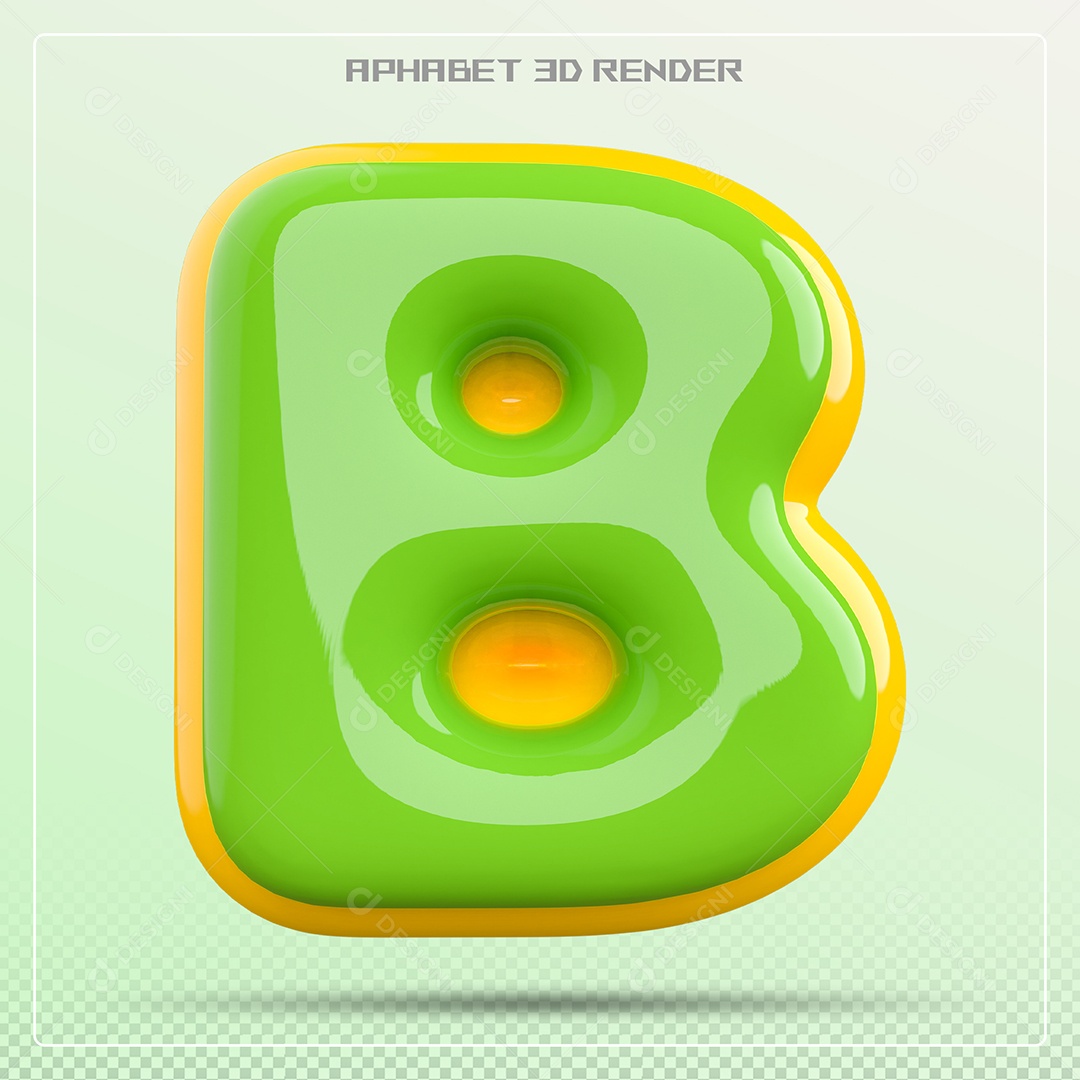 Letra 3D B Verde E Amarelo Para Composição PSD