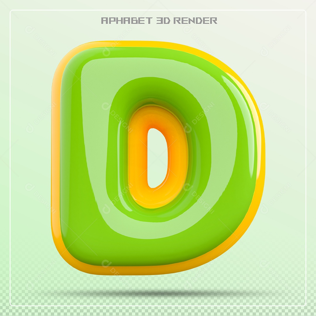 Letra 3D D Verde E Amarelo Para Composição PSD