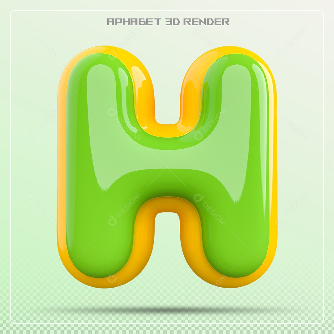 Letra 3D H Verde E Amarelo Para Composição PSD
