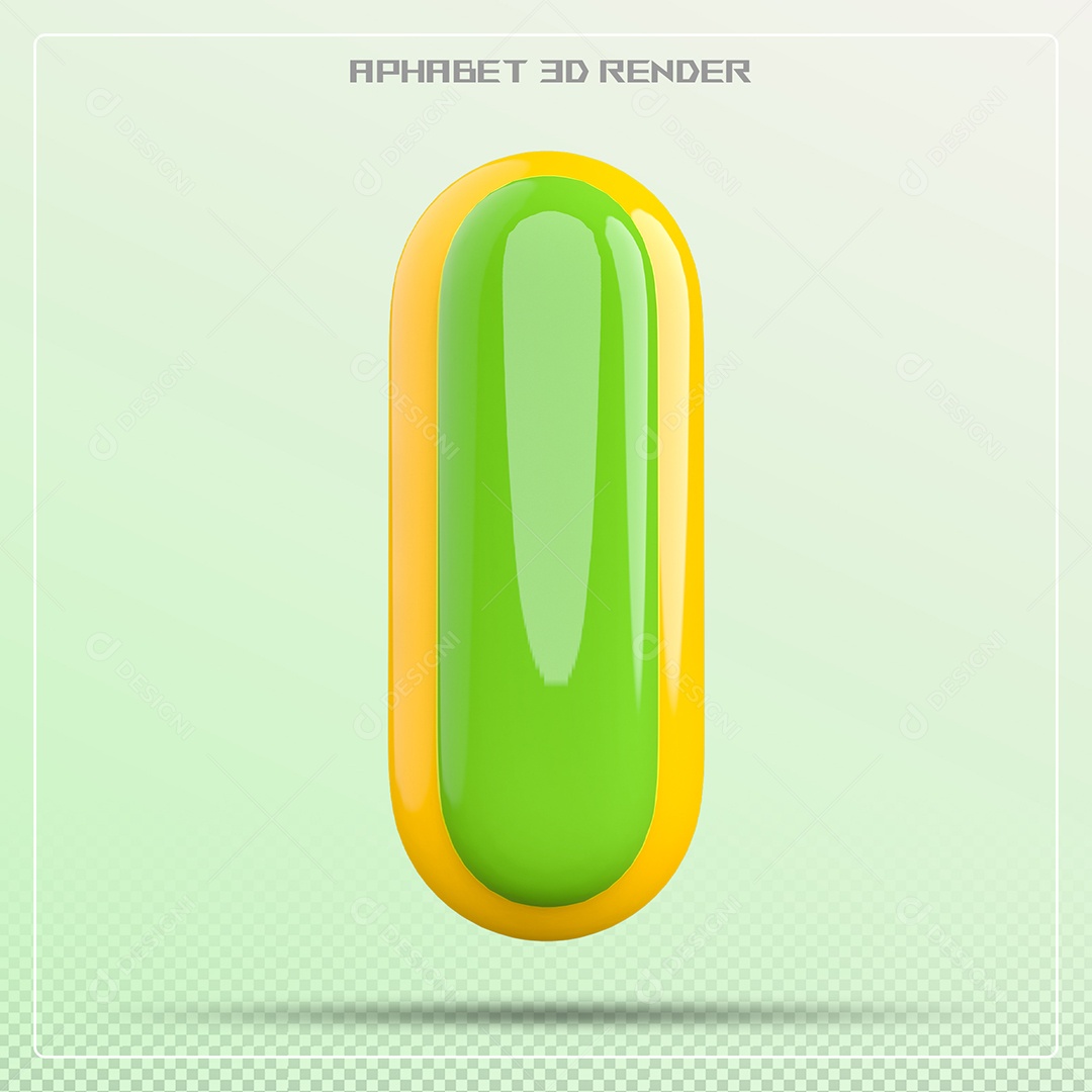 Letra 3D I Verde E Amarelo Para Composição PSD