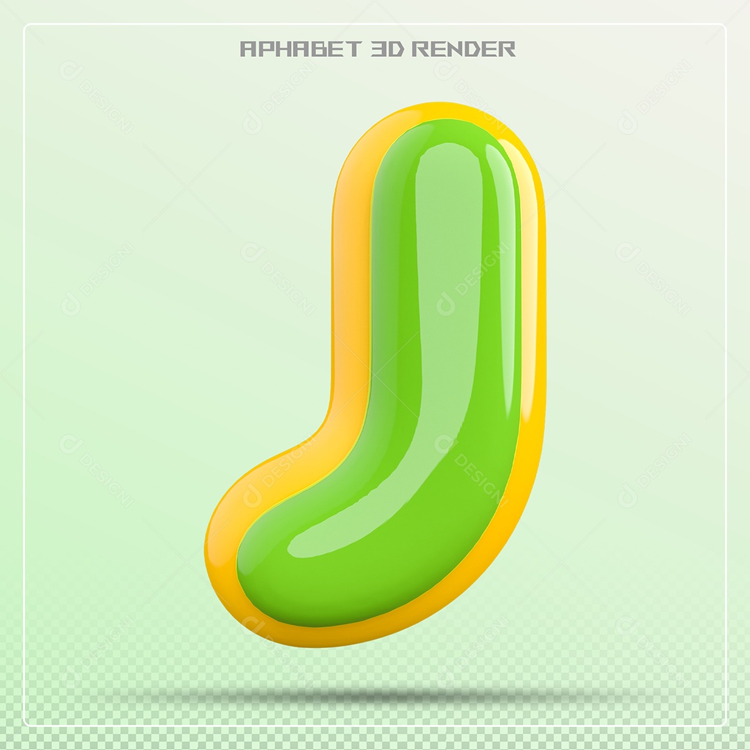 Letra 3D J Verde E Amarelo Para Composição PSD