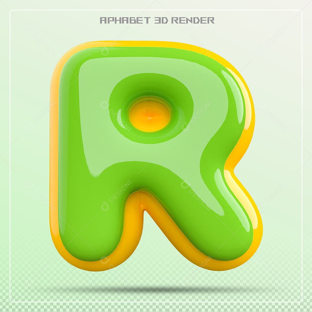 Letra 3D R Verde E Amarelo Para Composição PSD