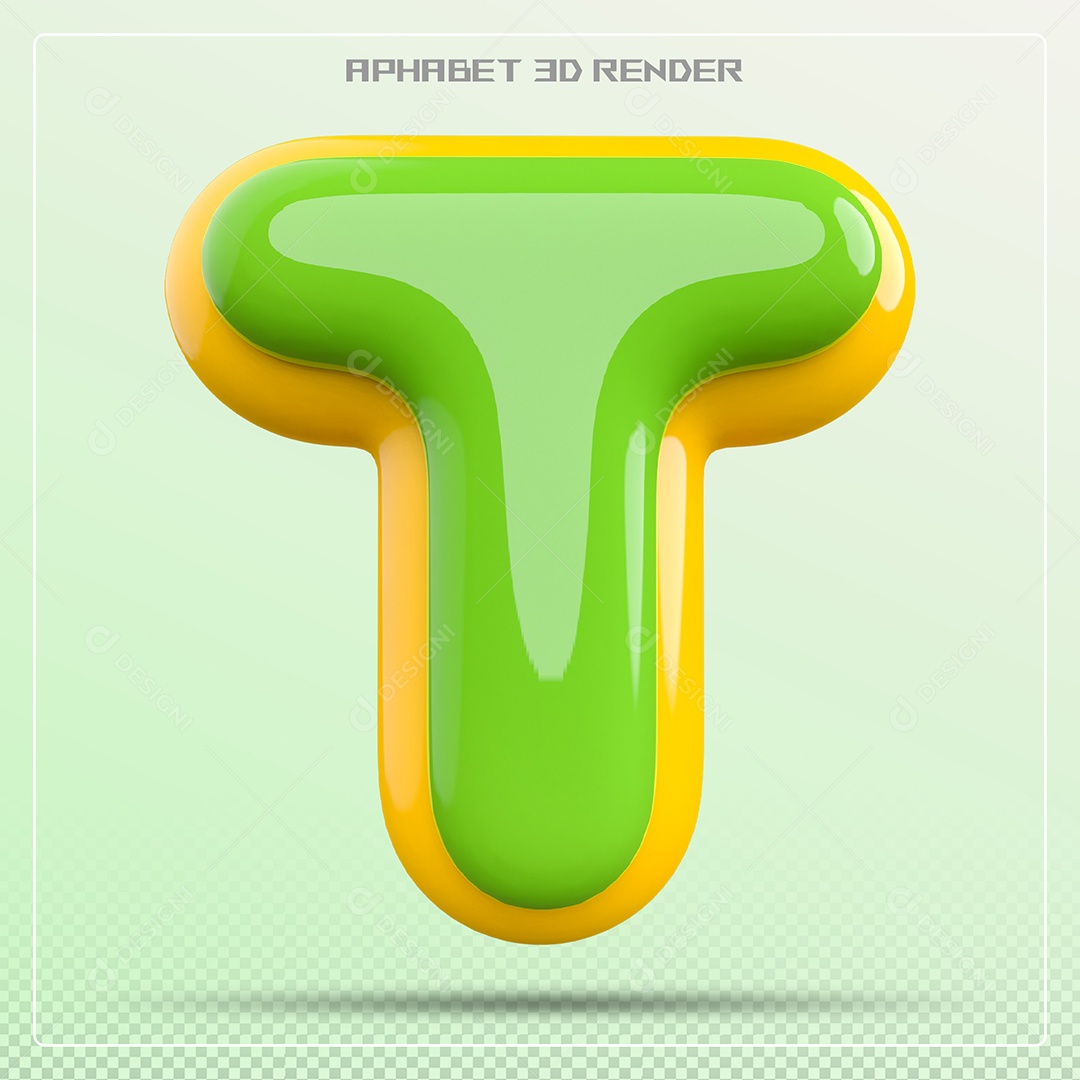 Letra 3D T Verde E Amarelo Para Composição PSD