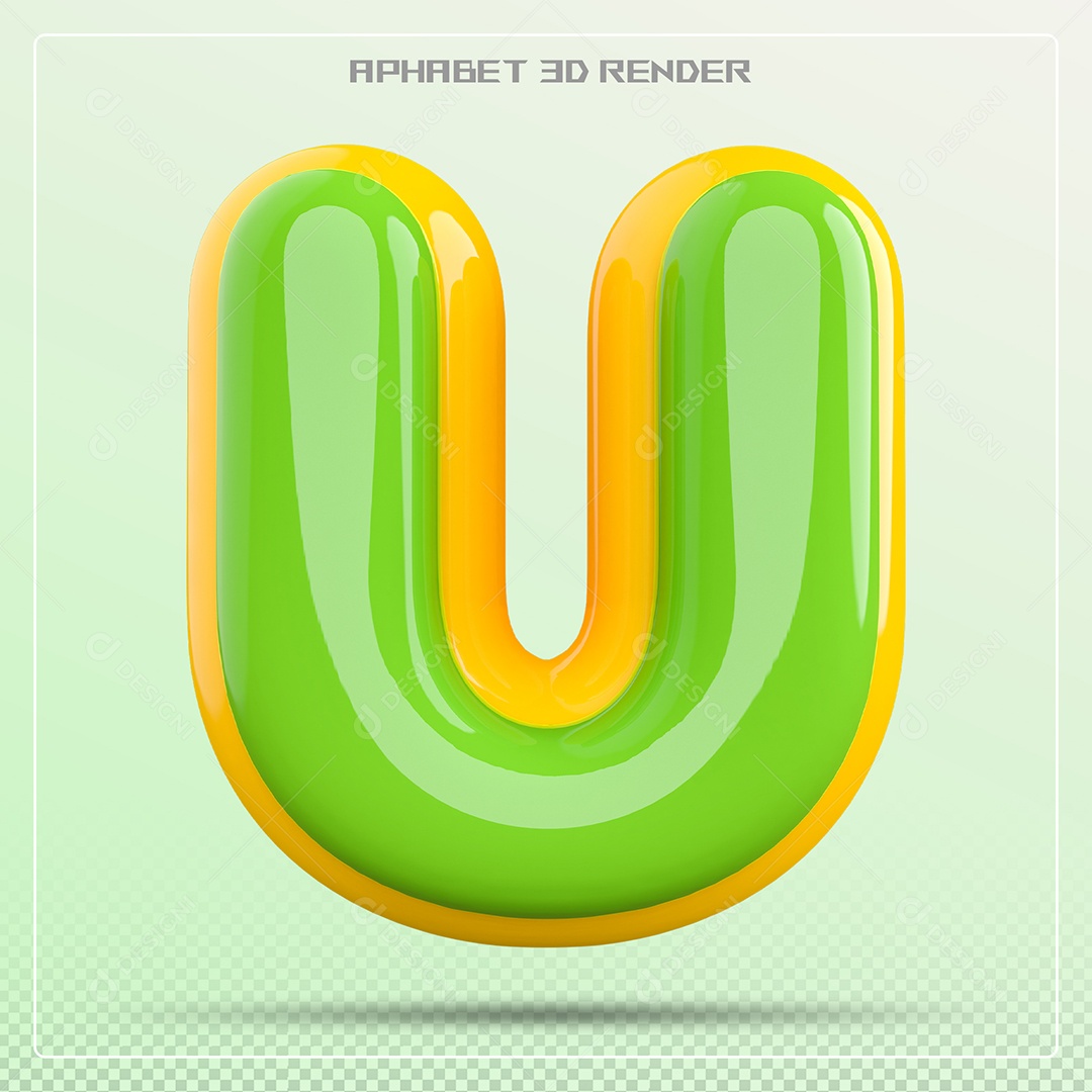 Letra 3D U Verde E Amarelo Para Composição PSD