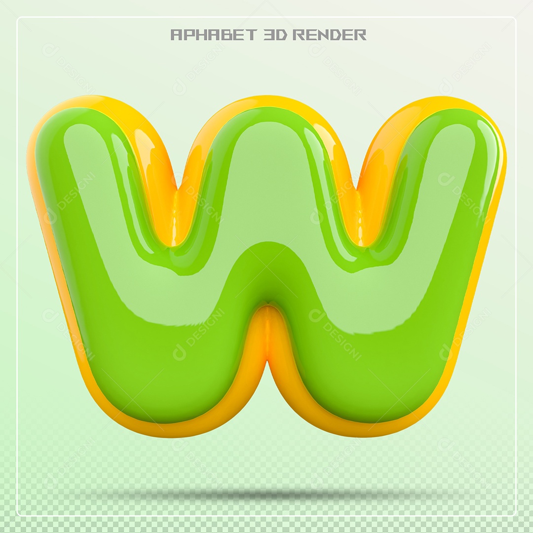 Letra 3D W Verde E Amarelo Para Composição PSD