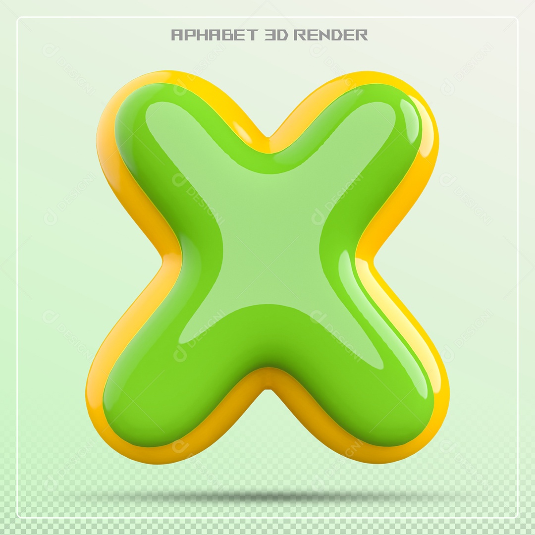 Letra 3D X Verde E Amarelo Para Composição PSD