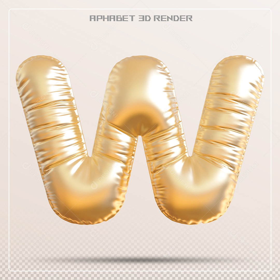 Balão Dourado Letra W Maiúscula Elemento 3D Para Composição PSD