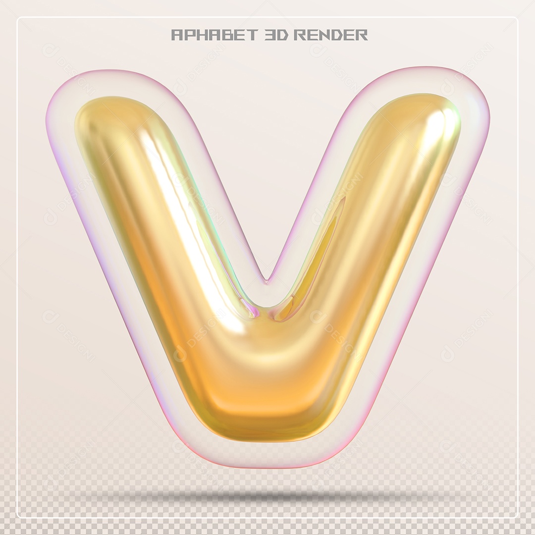 Letra Dourada V Maiúscula Elemento 3D Para Composição PSD