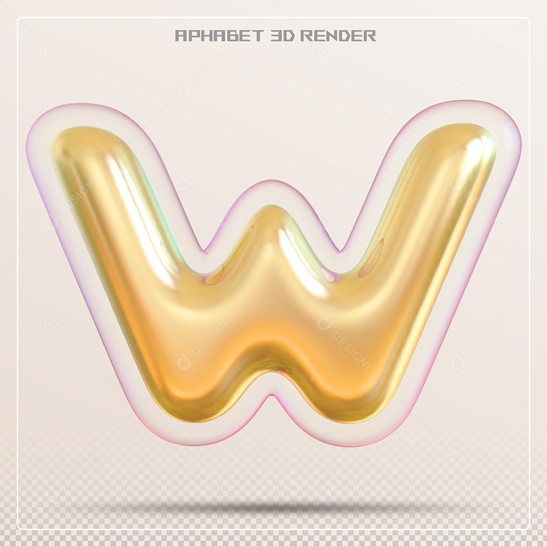 Letra Dourada W Maiúscula Elemento 3D Para Composição PSD