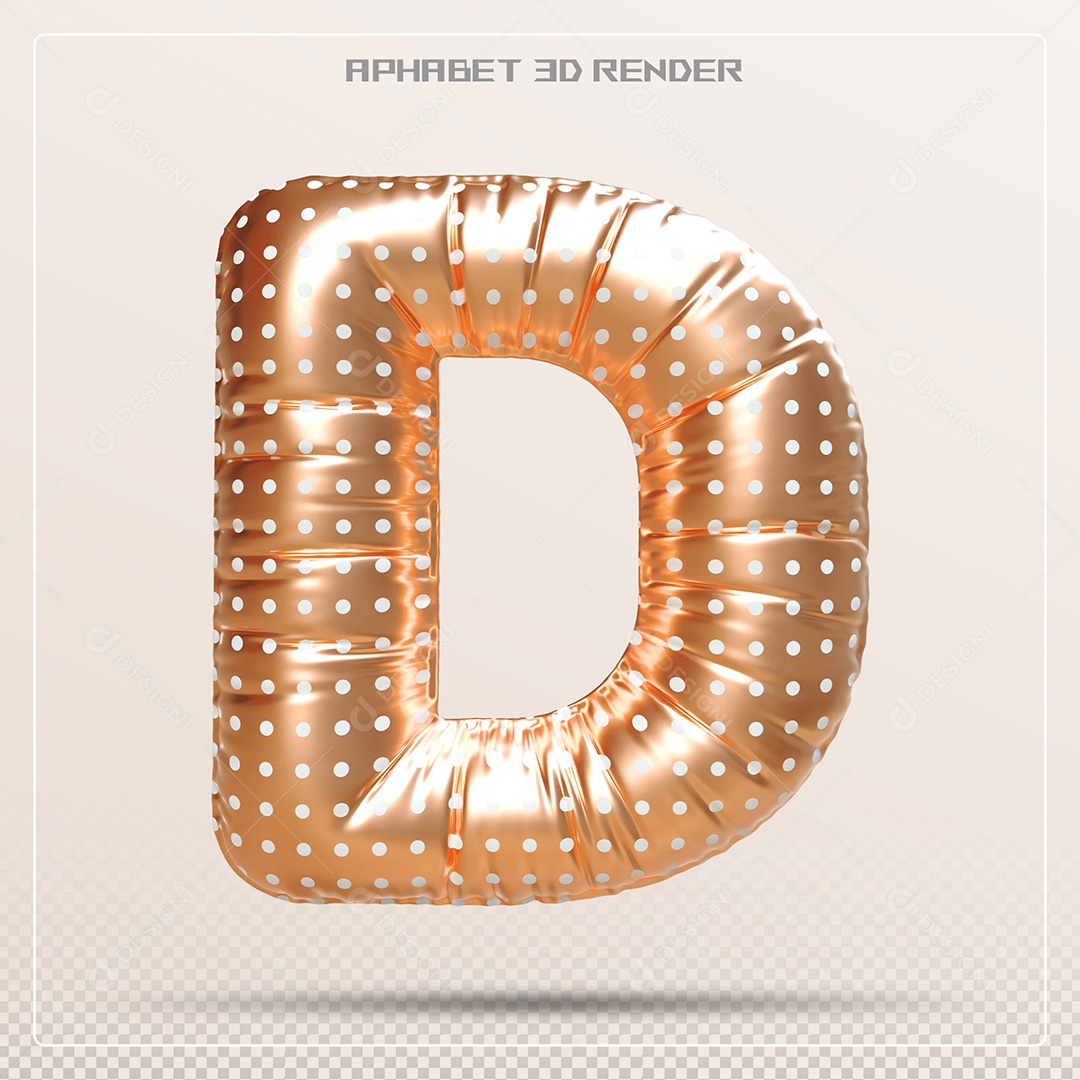 Balão Dourado Letra D Maiúscula Elemento 3D Para Composição PSD