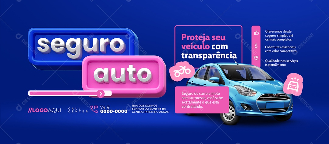 Banner Seguro Auto Seguradora Proteja seu Veículo com Transparência Social Media PSD Editável