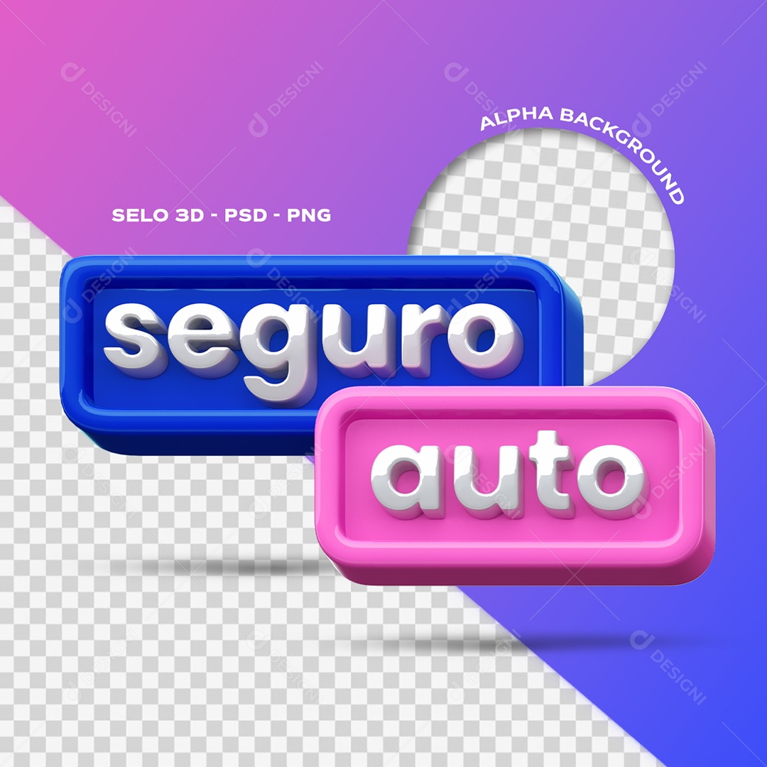 Seguro Auto Selo 3D Azul e Rosa para Composição PSD