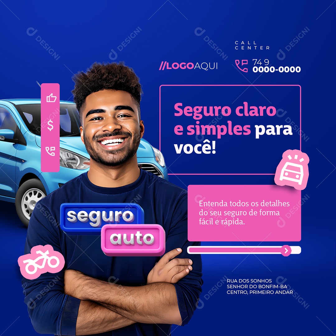 Seguro Auto Seguradora Seguro Claro e Simples para Você Social Media PSD Editável