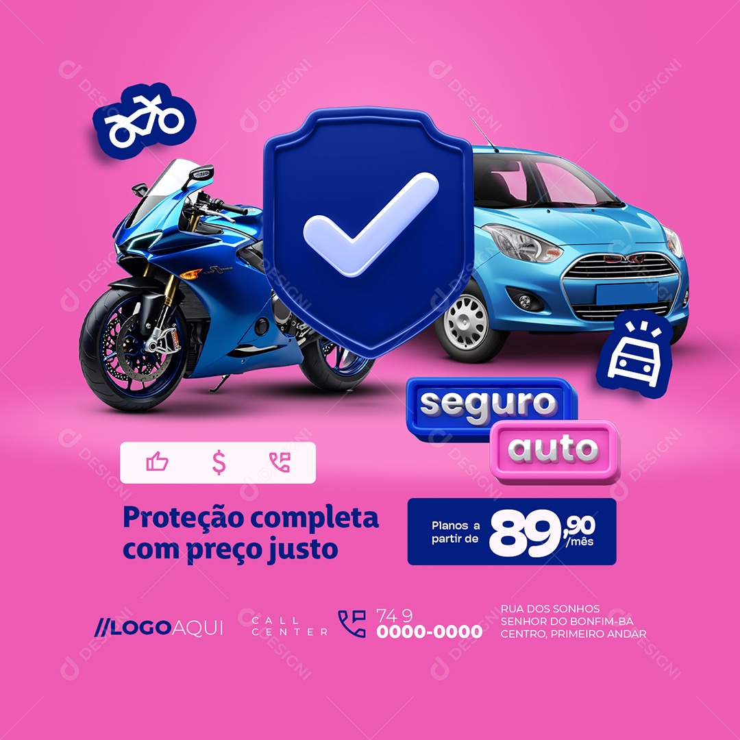 Seguro Auto Seguradora Proteção Completa Social Media PSD Editável