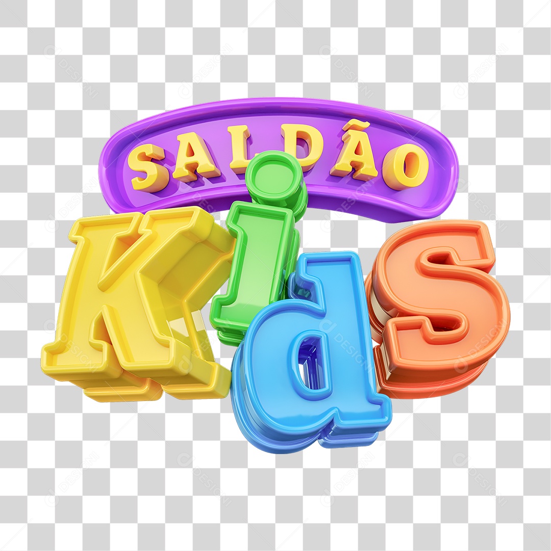 Saldão Kids Selo 3D para Composição PNG Transparente