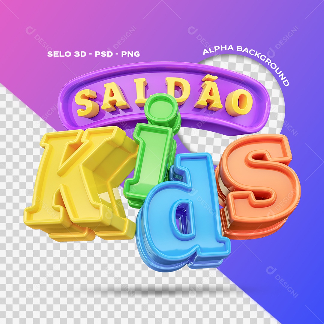 Saldão Kids Selo 3D para Composição PSD
