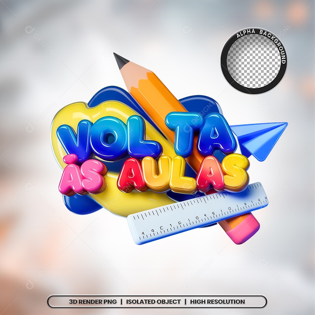 Selo 3D Volta ás Aulas para Composição PSD