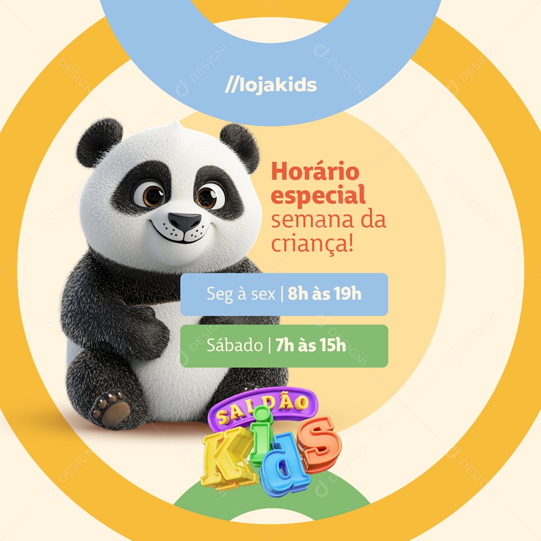Saldão Kids Loja Horário Especial Social Media PSD Editável