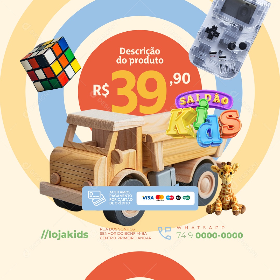 Saldão Kids Loja Caminhão de Brinquedo Social Media PSD Editável