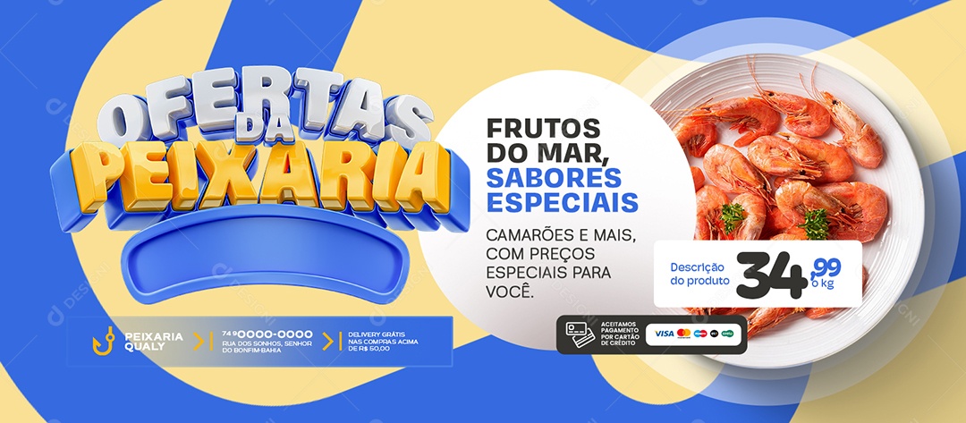 Banner Ofertas da Peixaria Camarões e Mais Social Media PSD Editável