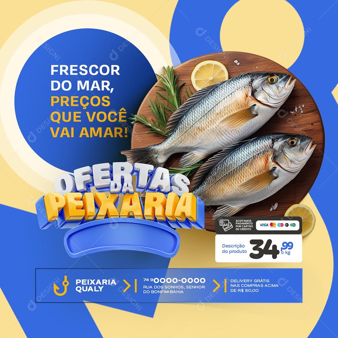 Ofertas da Peixaria Frescor do Mar Social Media PSD Editável