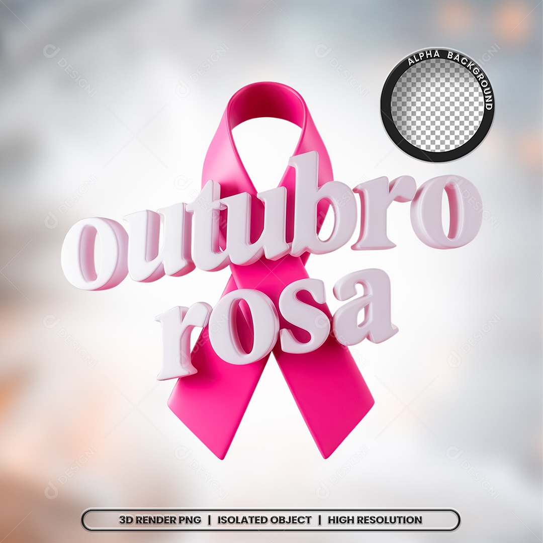 Selo 3D Outubro Rosa para Composição PSD