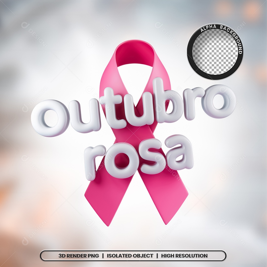 Selo 3D Outubro Rosa para Composição PSD