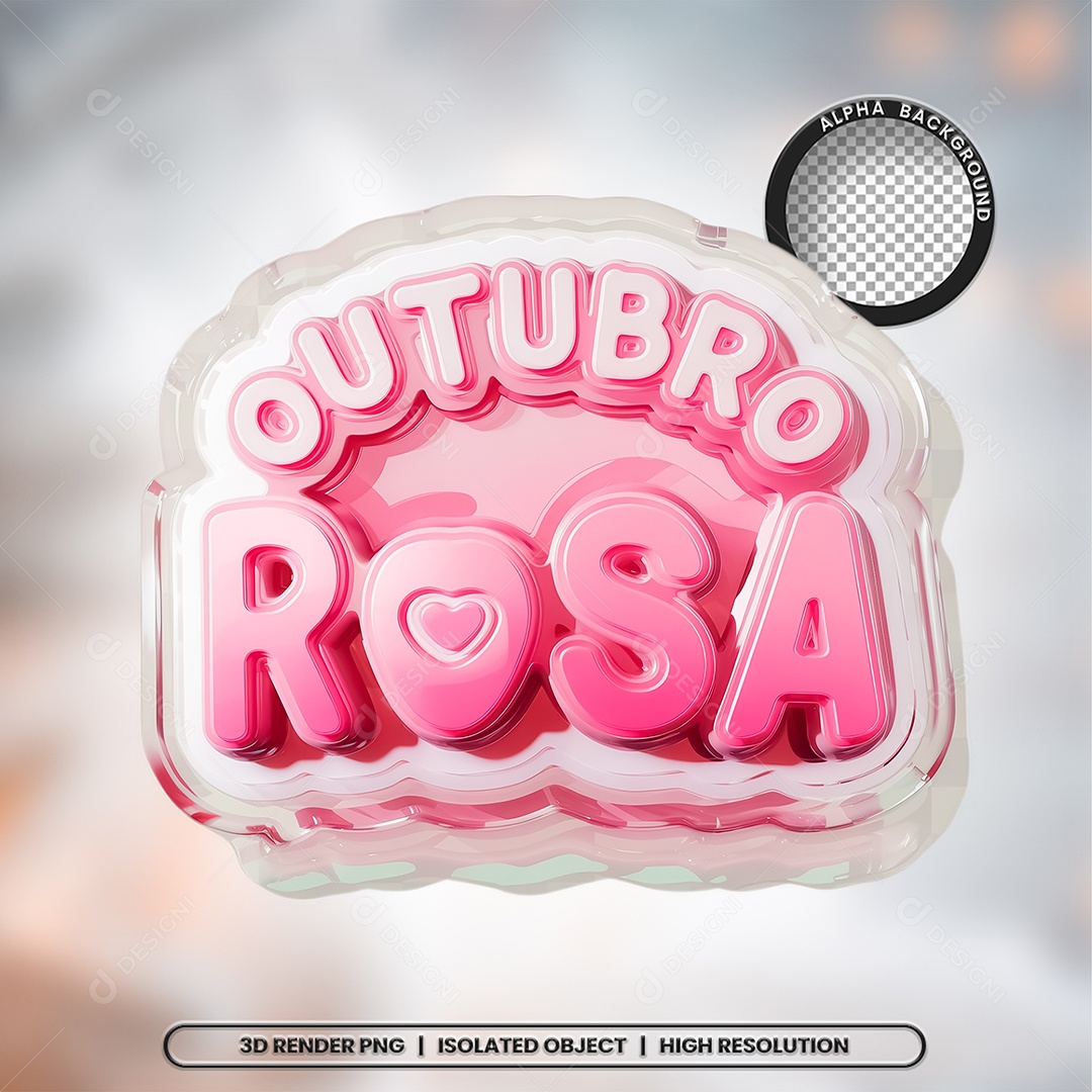 Selo 3D Outubro Rosa para Composição PSD