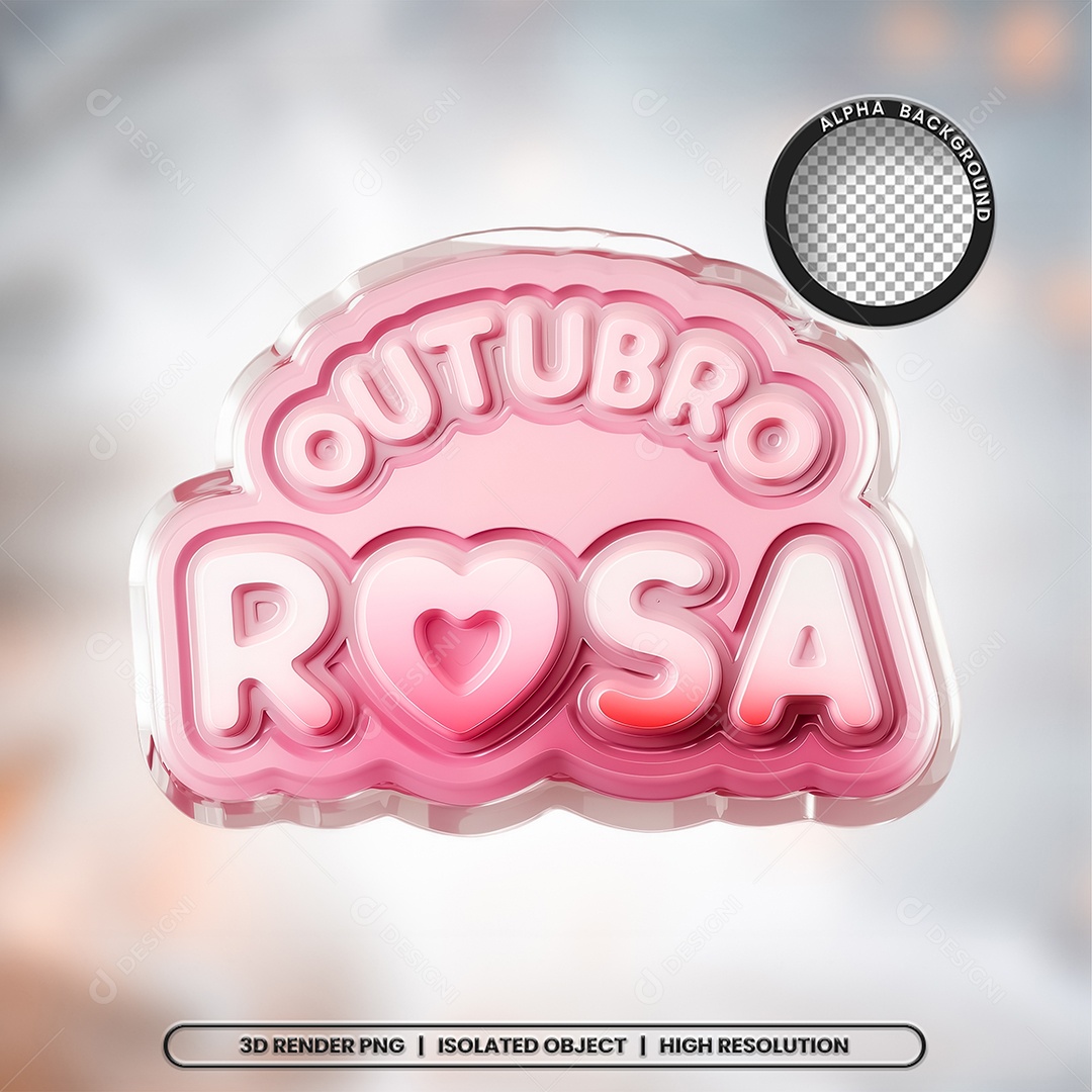 Selo 3D Outubro Rosa para Composição PSD