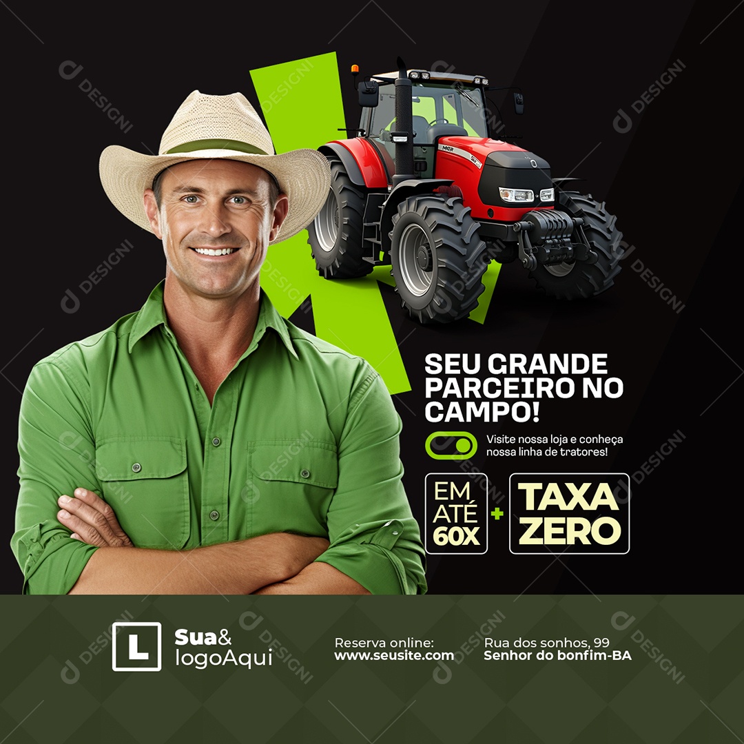 Tratores Seu Grande Parceiro no Campo Social Media PSD Editável