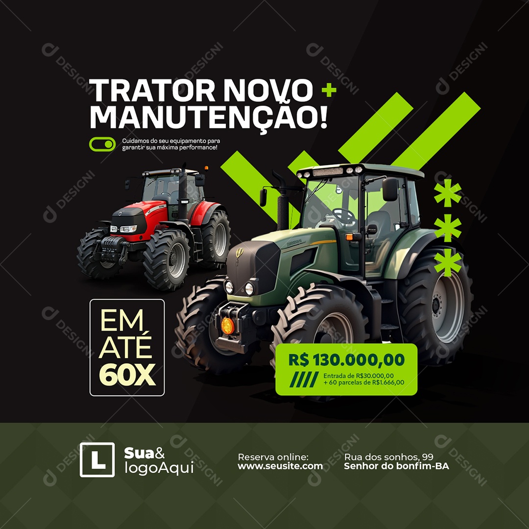 Tratores Trator Novo Manutenção Social Media PSD Editável