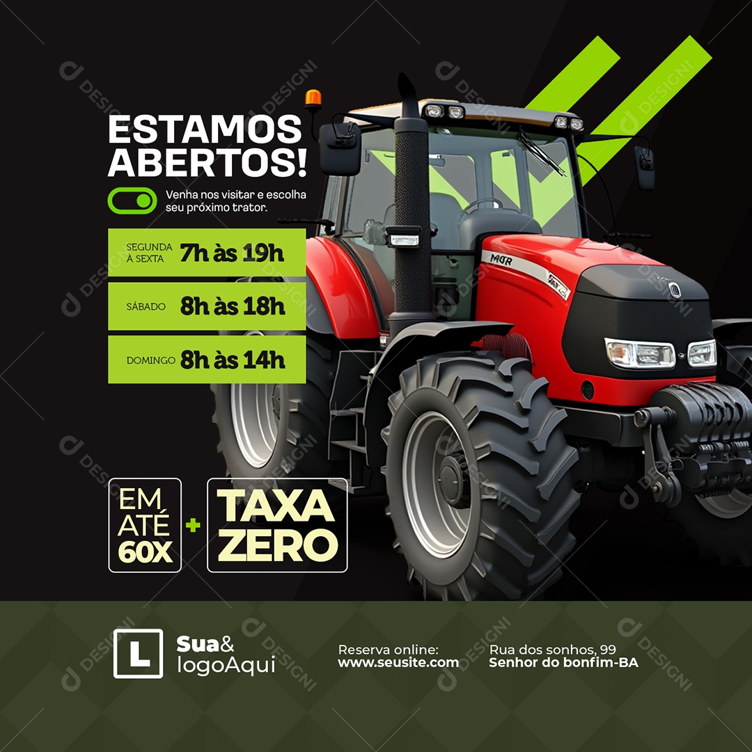 Tratores Estamos Abertos Social Media PSD Editável