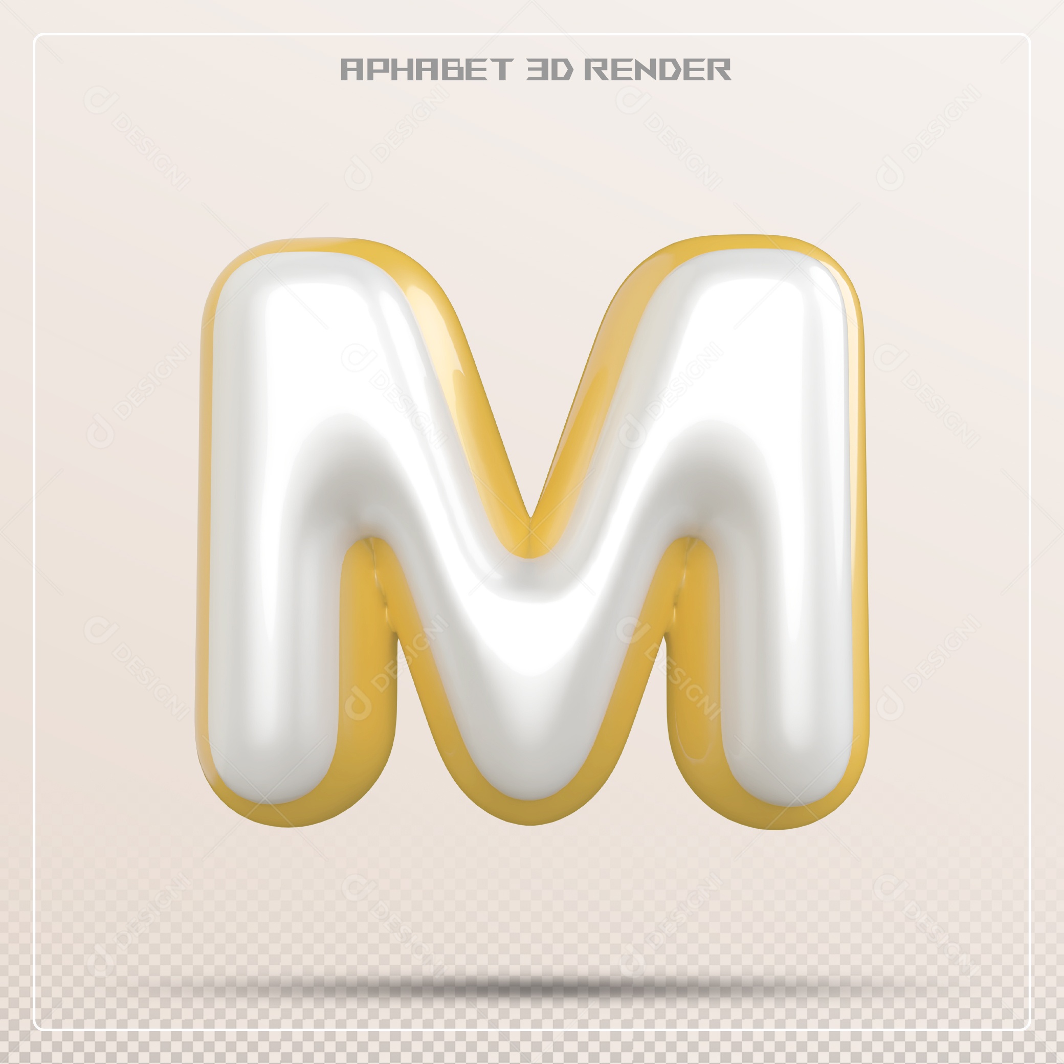 Letra 3D M Dourado E Braca Para Composição PSD